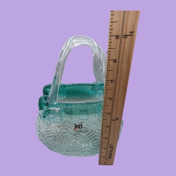 HQT hand blown cased handled purse basket turquoise color - Picture 5 of 10